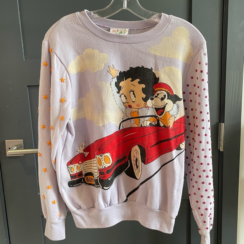 Vintage Betty boop car sweatshirt sweater custom studded sleeves